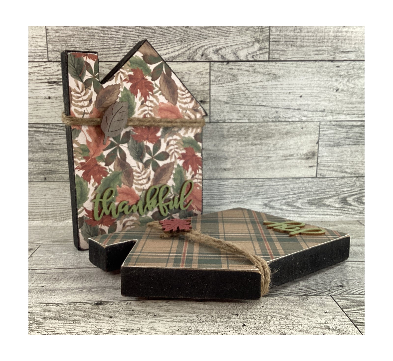 AGD  Fall Decor - Thanksgiving Reversible Wood Houses Sitter 2pc Set