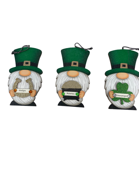 AGD St Patrick Decor - Hooligan Malarkey Shenanigans Gnomes Ornaments 3pc