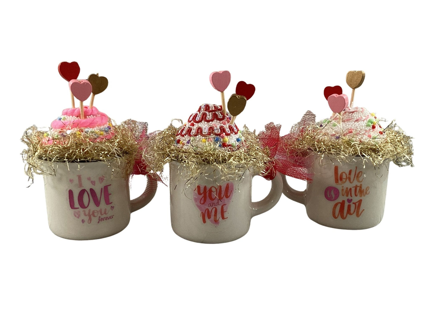 AGD Valentines Decor - Small Ceramic Espresso Cupcake Mugs 3pc Set