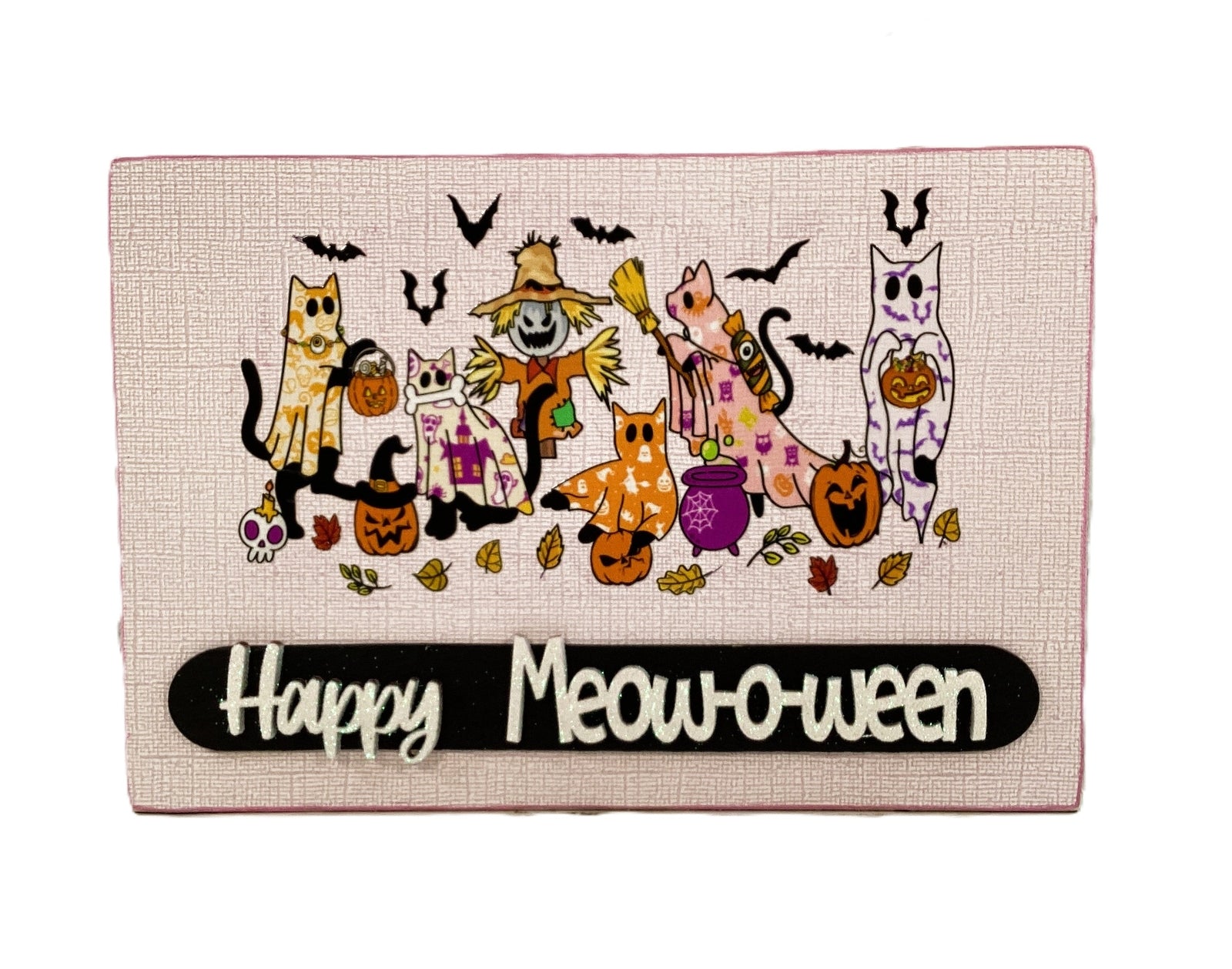 AGD Halloween Decor - Pastel Ghost Kitty Cats Meow O Ween Box Sign