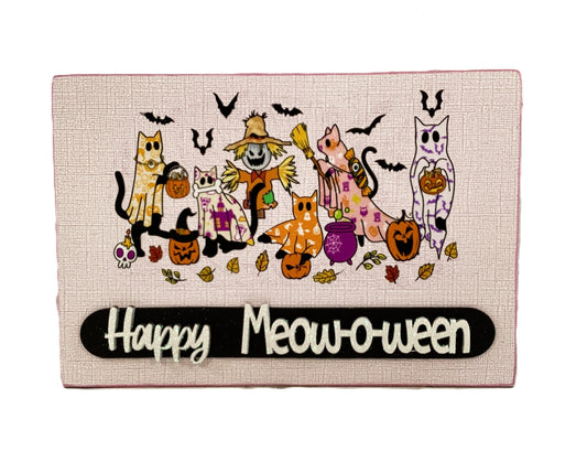 AGD Halloween Decor - Pastel Ghost Kitty Cats Meow O Ween Box Sign