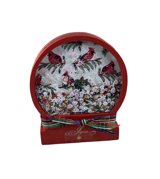 AGD Christmas Decor - Red Cardinal Noel Snow Globe Chunky Wood Shaker
