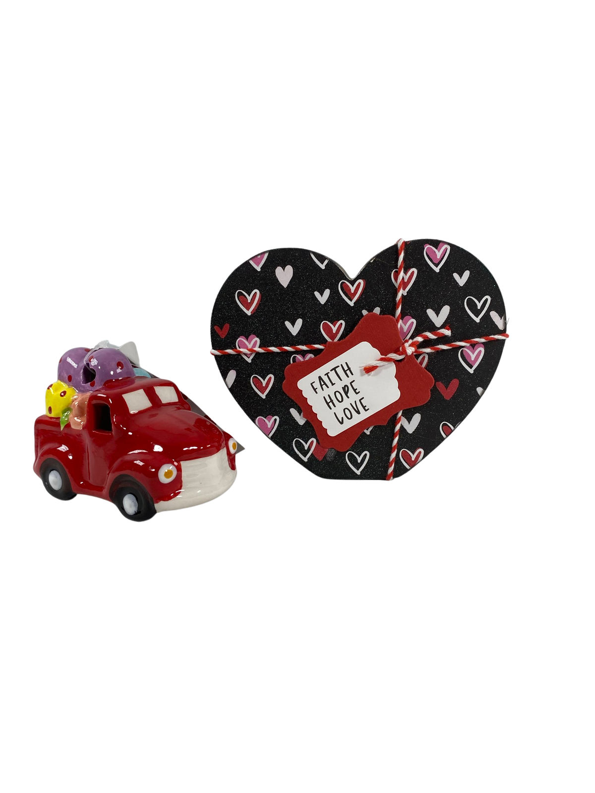 AGD Valentines Decor - Chunky Heart and Ceramic Light Up Truck 2pc