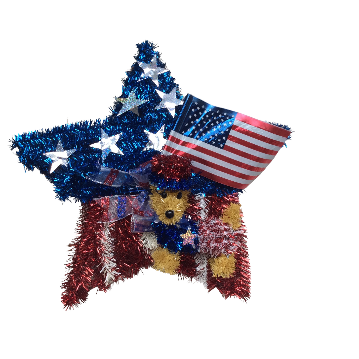 AGD Patriotic Decor - Uncle Sam Liberty Dog Tinsel Star Wreath