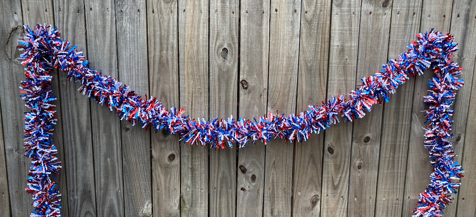 AGD Patriotic Decor - Red White Blue Thick Tinsel Lighted Garland 12ft