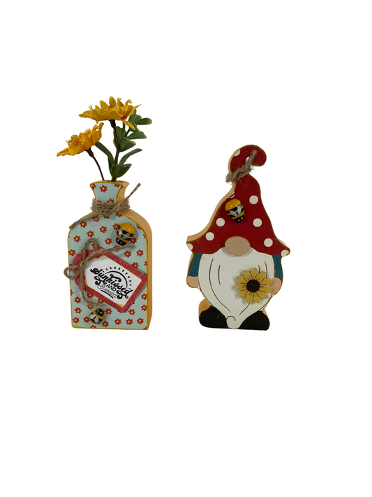 AGD Summer Decor - Sunkissed Blessed Sunflower Gnome 2pc Sitter