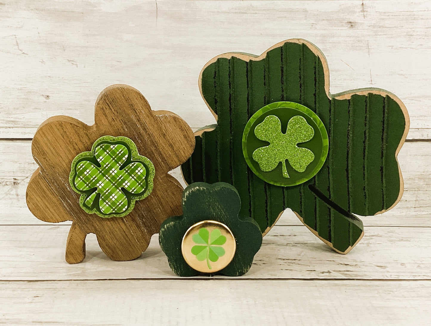 AGD St Patrick Decor - Embellished Shamrock Clovers 3pc Set