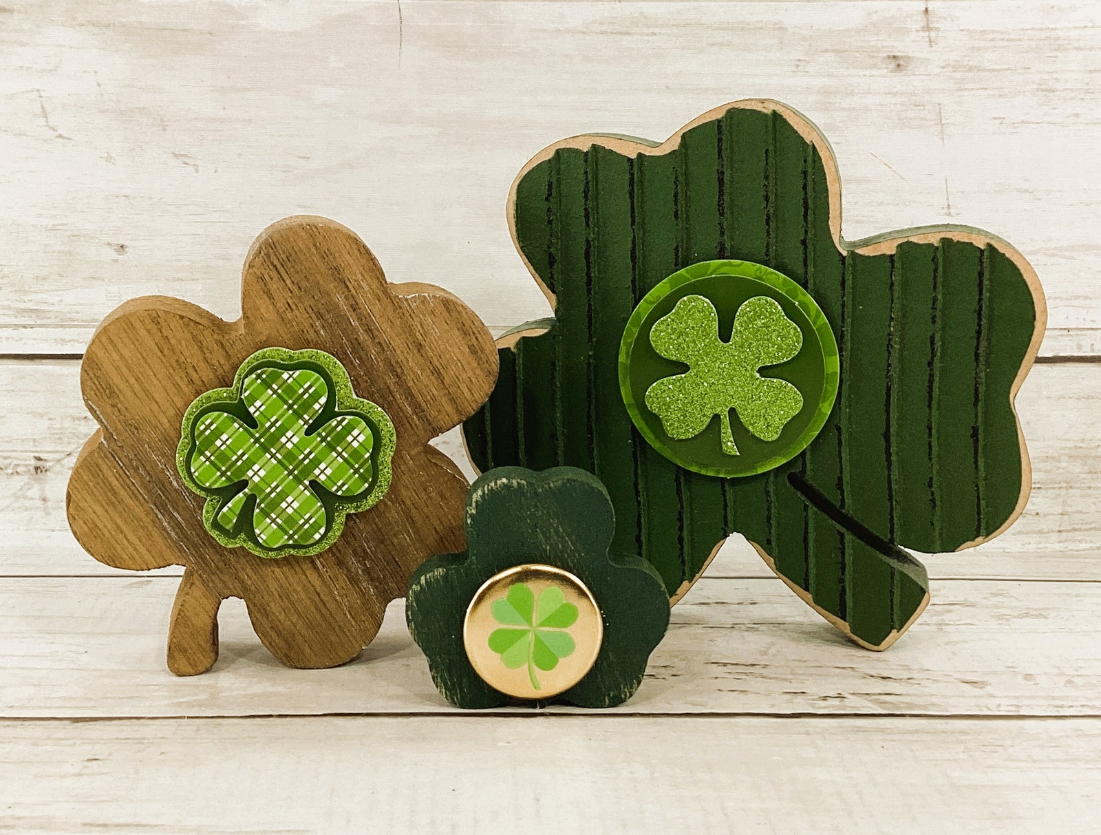 AGD St Patrick Decor - Embellished Shamrock Clovers 3pc Set