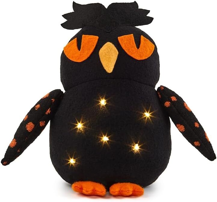 LC Halloween Decor - B/O Lighted Felt Black Owl Plush Sitter