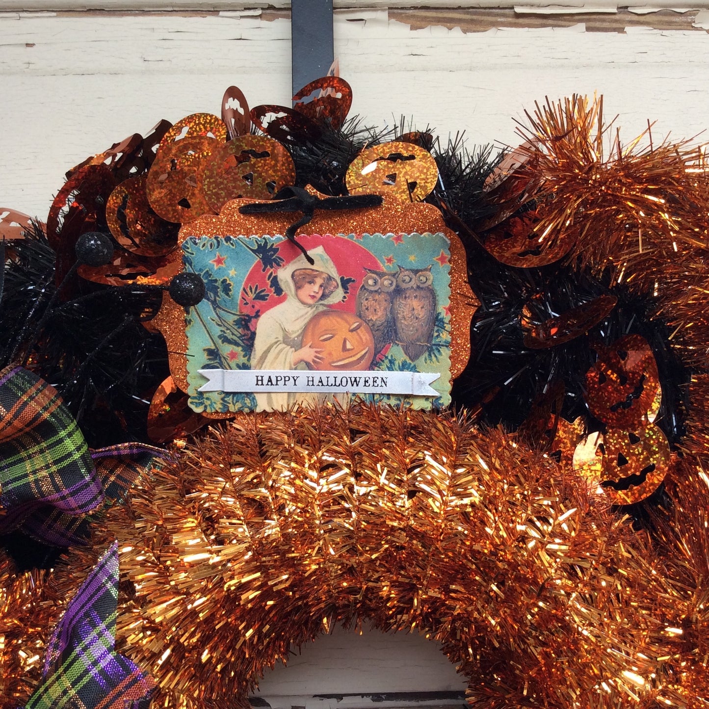 AGD Halloween Decor - Happy Halloween Orange Cat Wreath