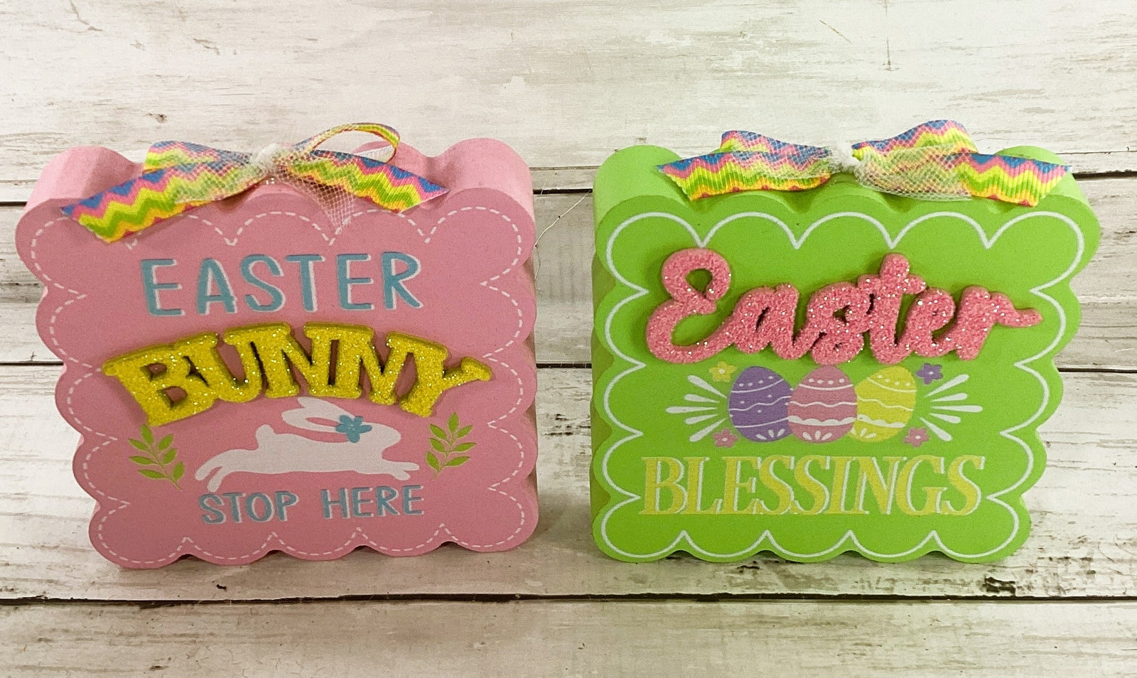 AGD Easter Decor - Chunky Wood Pastel Bunny & Signs 3pc Set