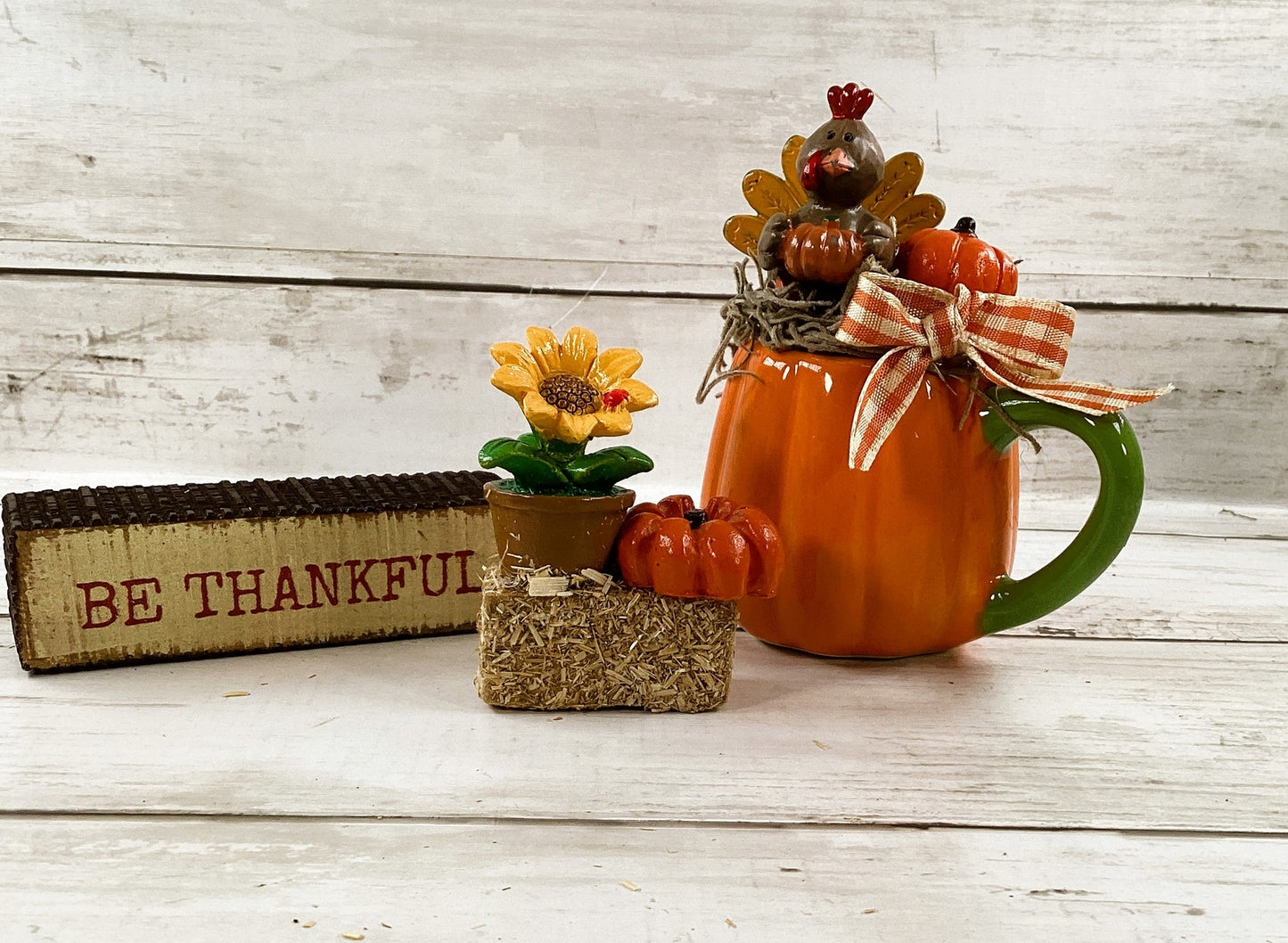 AGD Fall Decor - Small Espresso Pumpkin Coffee Cup Floral Display 3pc