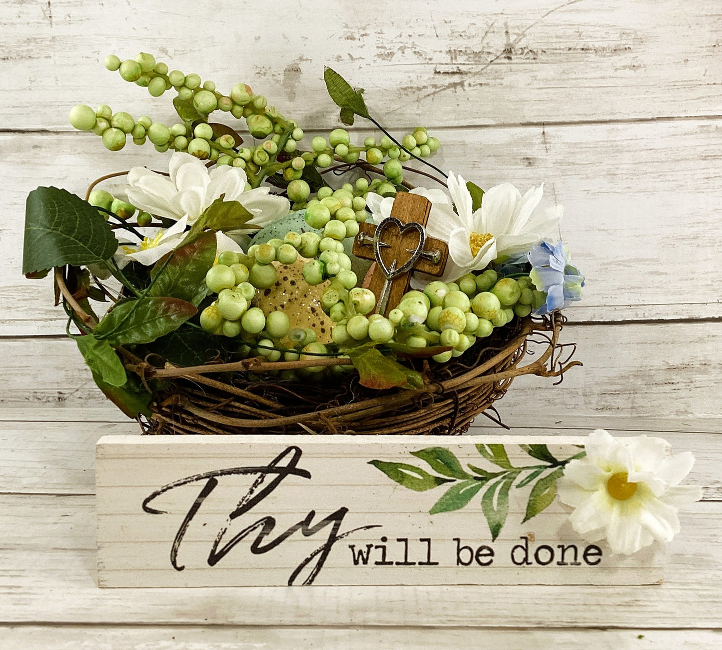 AGD Easter Spring Decor - Thy Will BE Done Floral Birds Nest Display