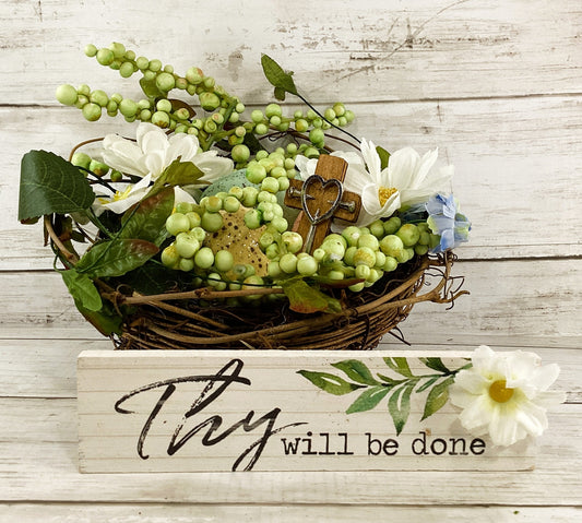 AGD Easter Spring Decor - Thy Will BE Done Floral Birds Nest Display