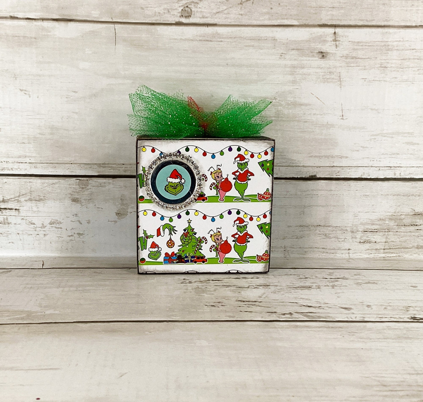 AGD Christmas Decor - Whimsy Green Monster Wood Gift Box Signs 2pc
