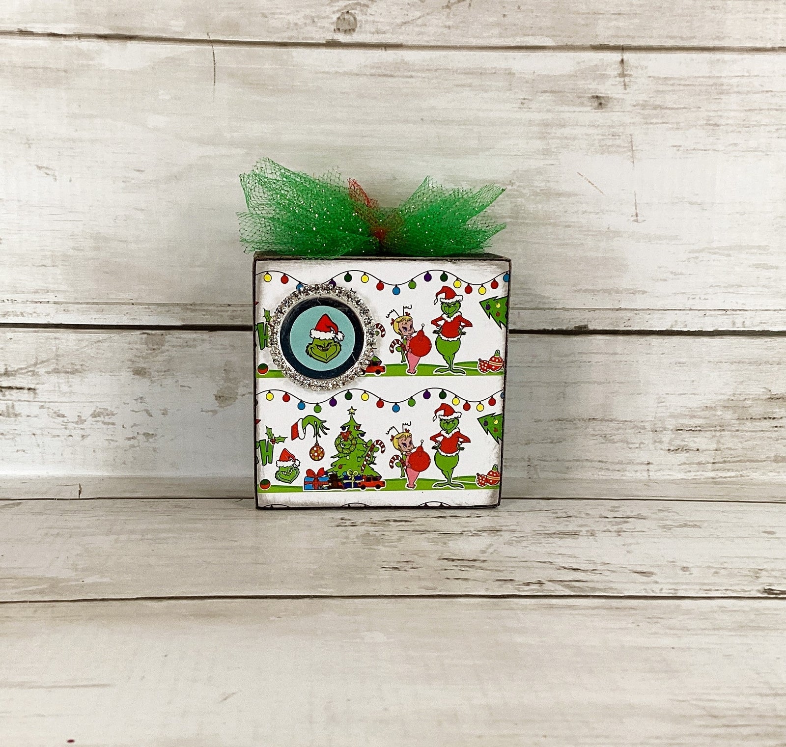 AGD Christmas Decor - Whimsy Green Monster Wood Gift Box Signs 2pc