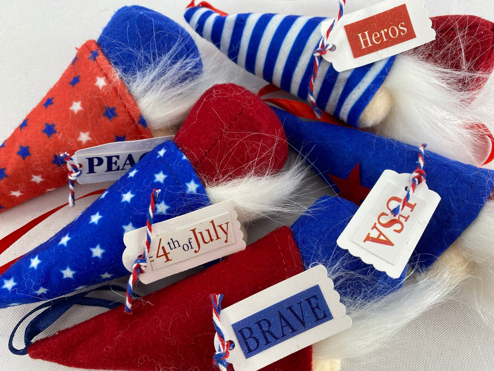 AGD Patriotic Decor - July 4th Gnome Plush Ornaments 5pc