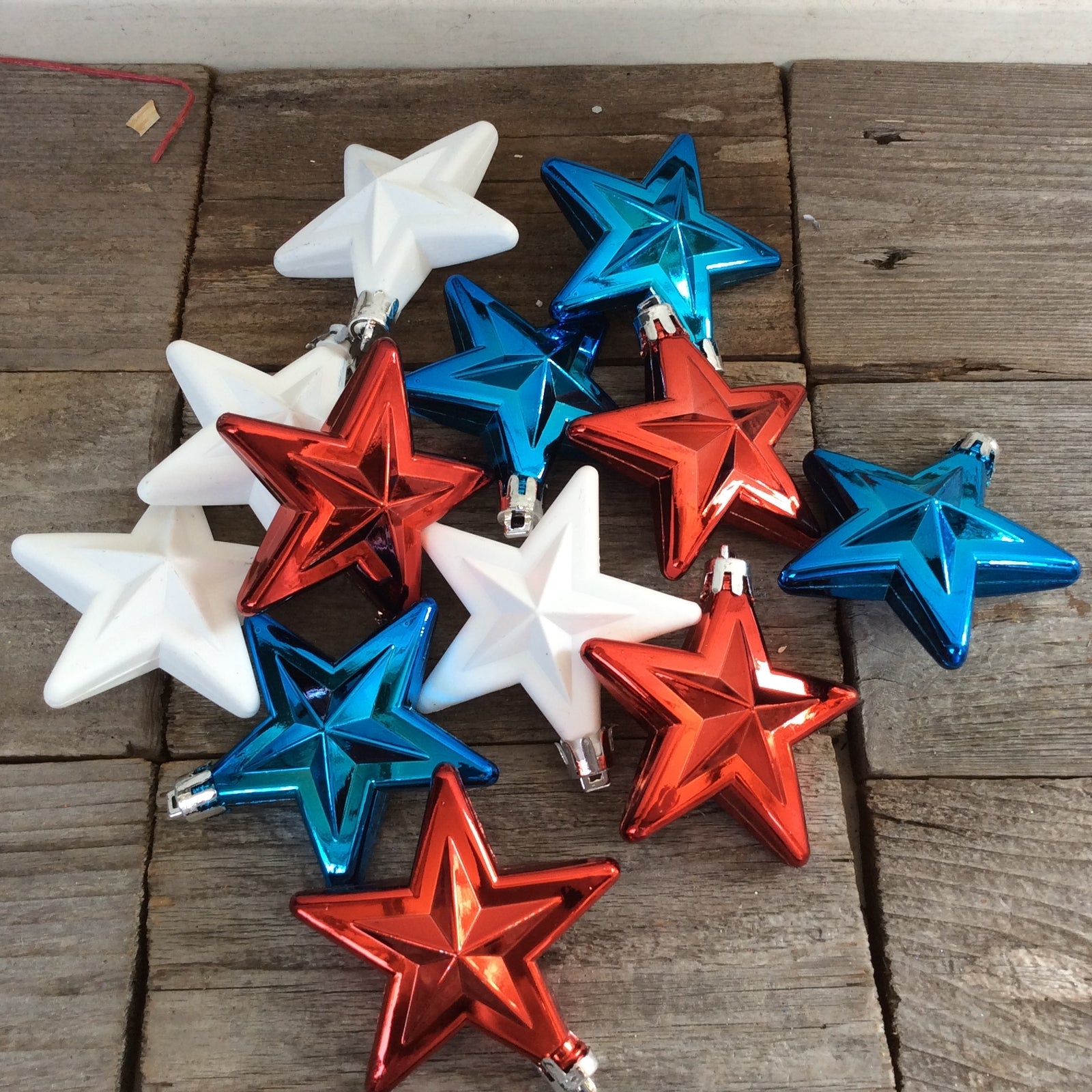 HL Patriotic Decor - Red White Blue Shiny Plastic Ornaments 12pc.