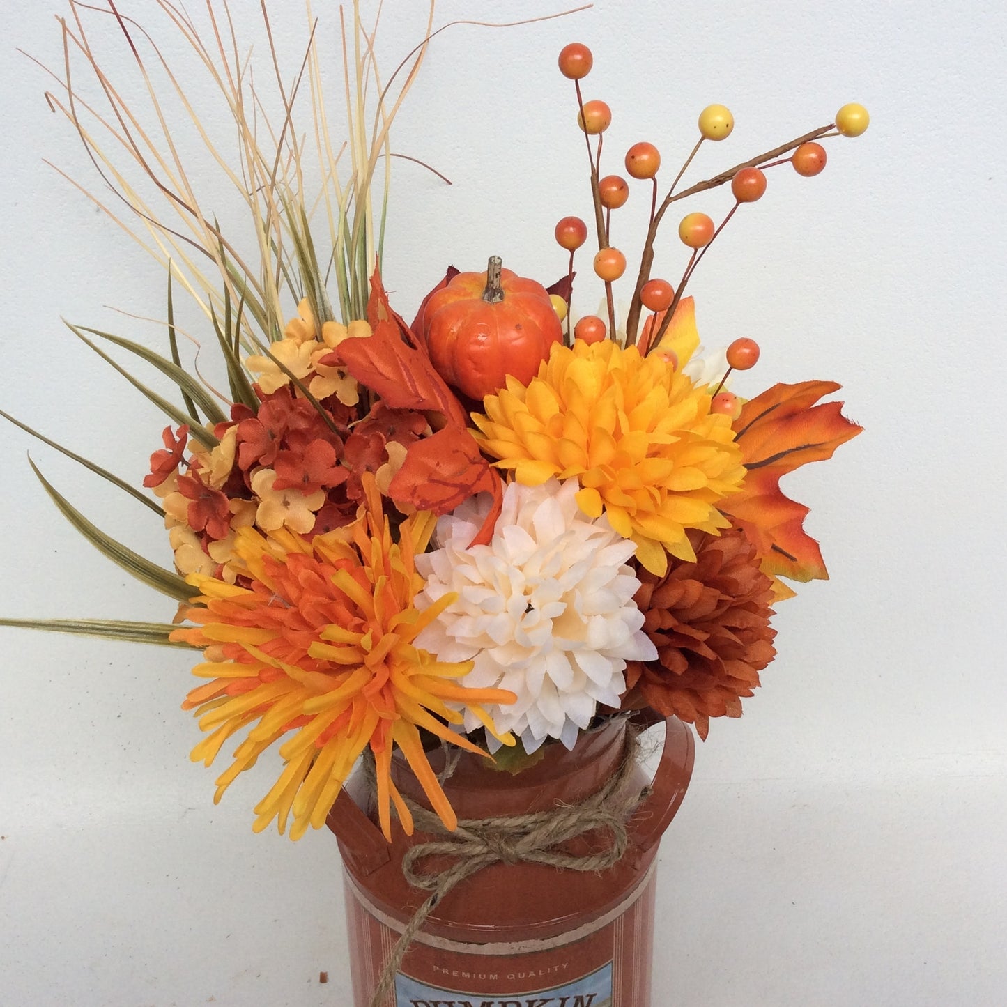 AGD Fall Decor - Pumpkin Spice Milk Can Filled Artificial Floral Display