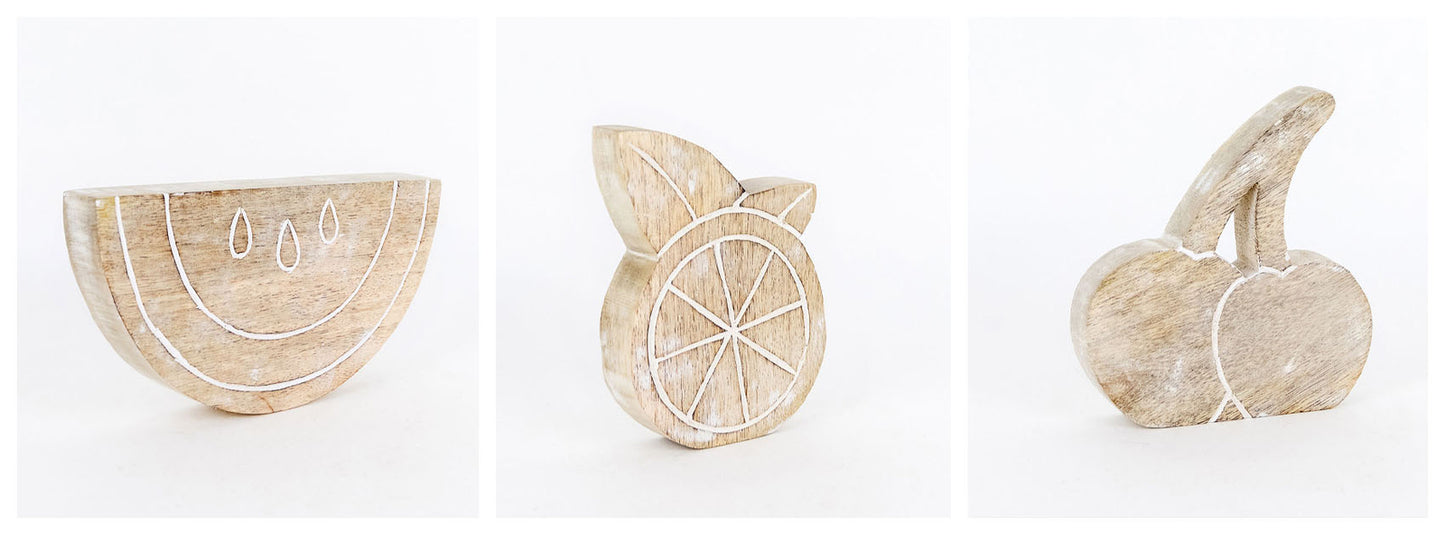 Adams Home Decor - Farmhouse Natural White Chunky Mango Wood Fruit Sitter