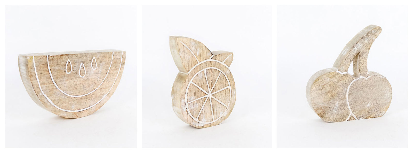 Adams Home Decor - Farmhouse Natural White Chunky Mango Wood Fruit Sitter