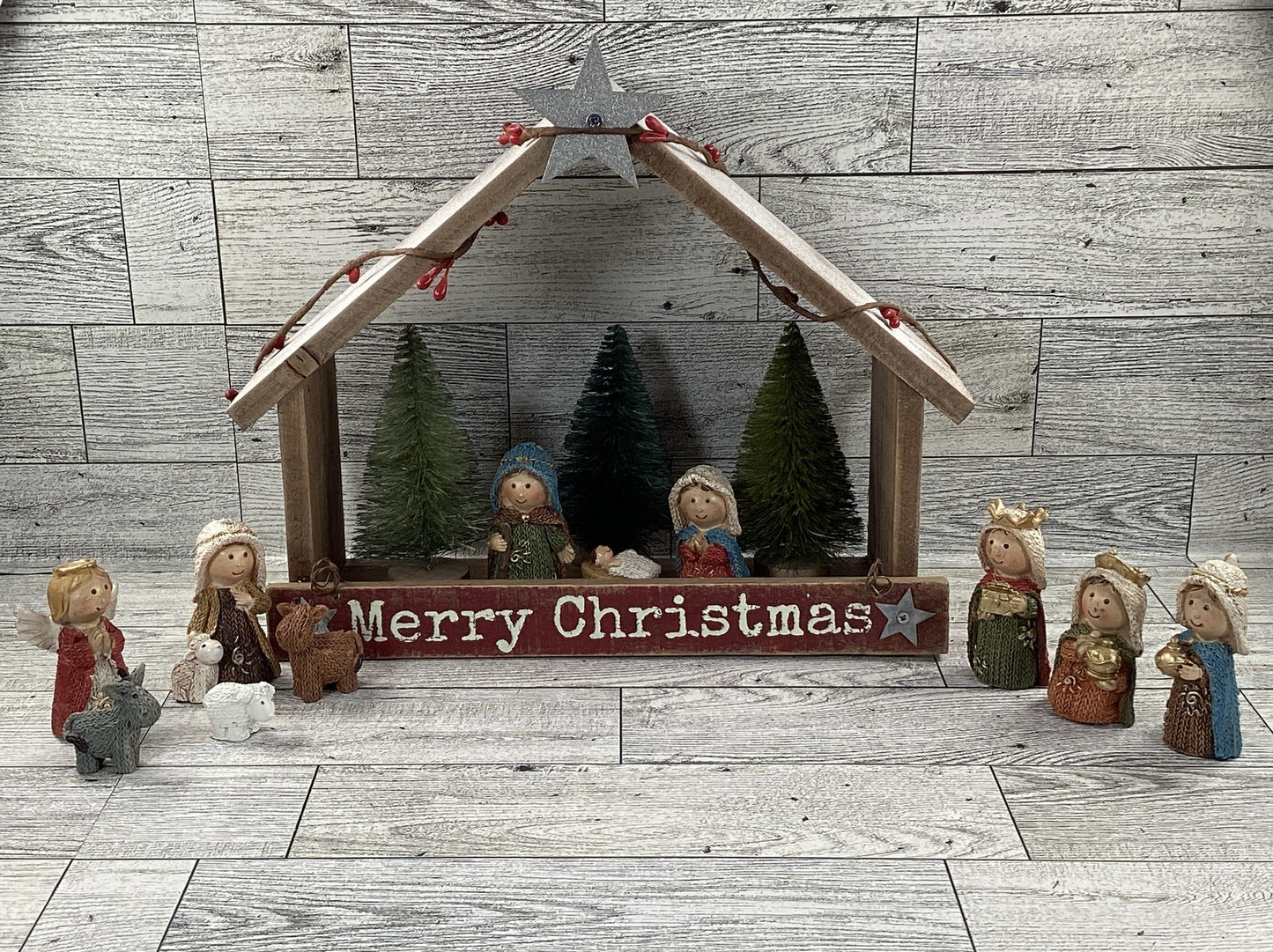 AGD Christmas Decor - Prim Merry Christmas Children Kids Nativity Set