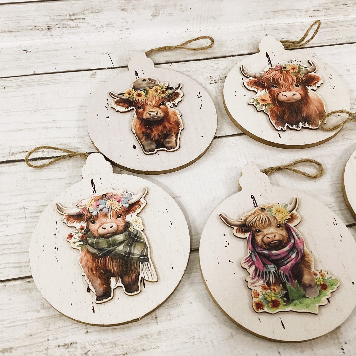 AGD Spring Decor - Pastel Highland Cow Ornaments 5pc Set
