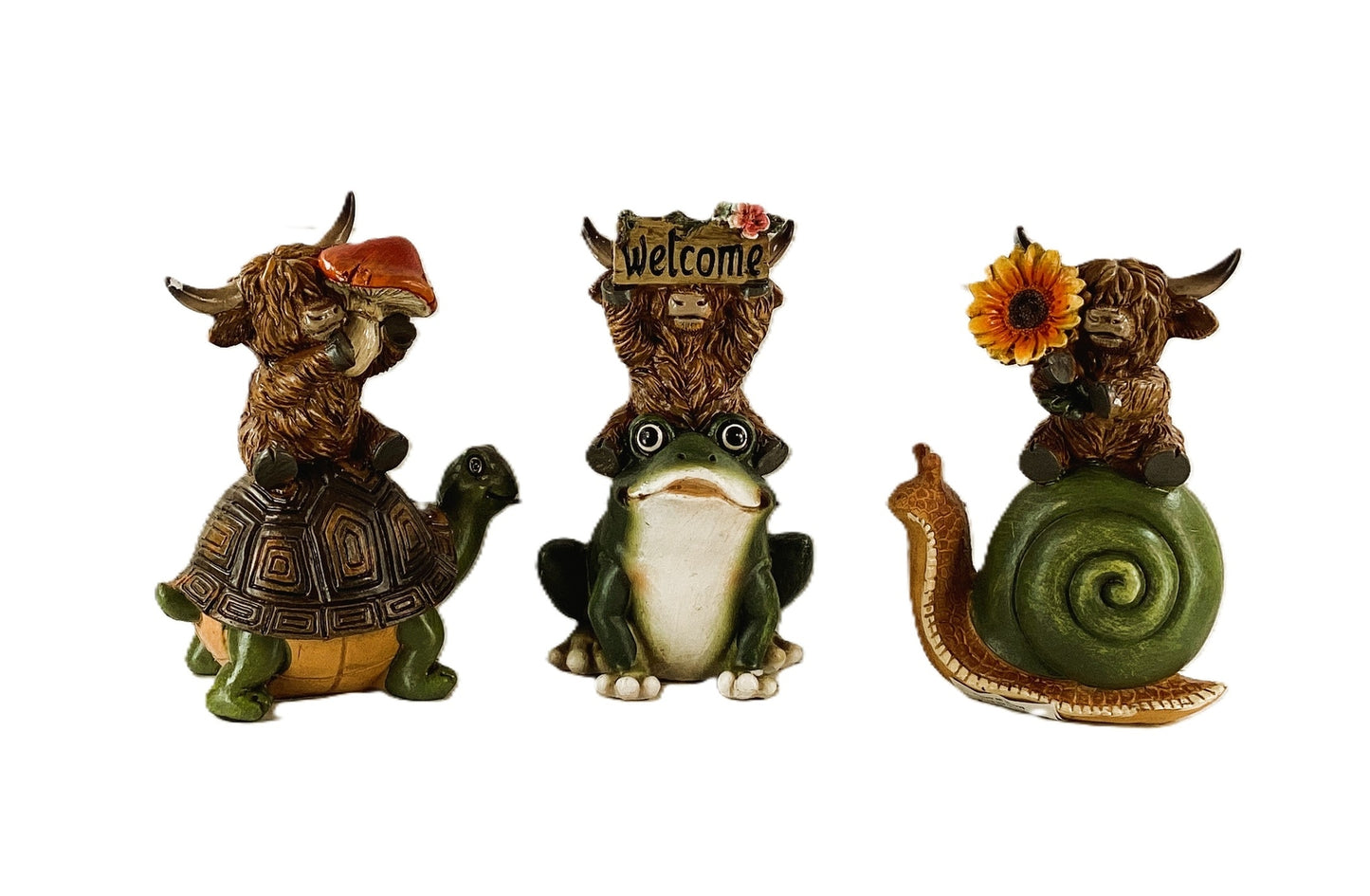 Gerson Spring Decor - Garden Friends Highland Cow Figurine 3pc