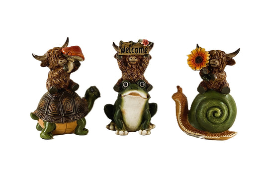 Gerson Spring Decor - Garden Friends Highland Cow Figurine 3pc