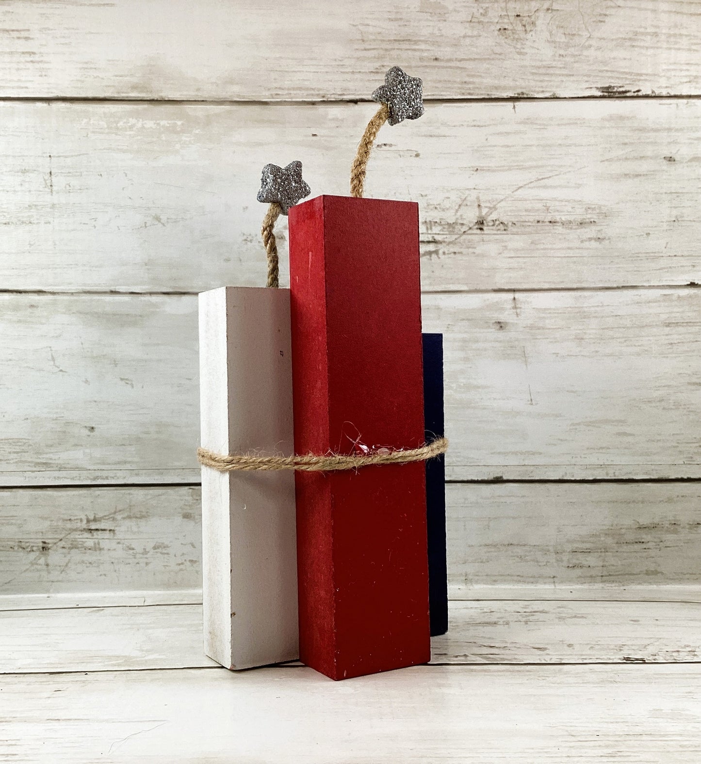 AGD Patriotic Decor - July 4th Chunky Wood Firecracker Block Sign