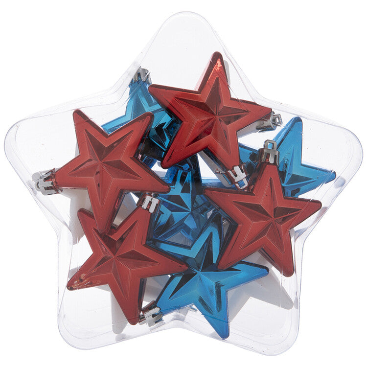 HL Patriotic Decor - Red White Blue Shiny Plastic Ornaments 12pc.