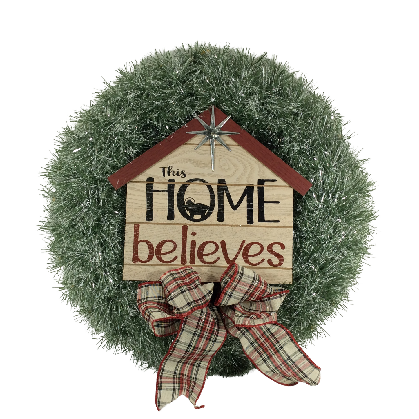 AGD Christmas Decor - Faux Pine This Home Believes Lighted Tinsel Wreath