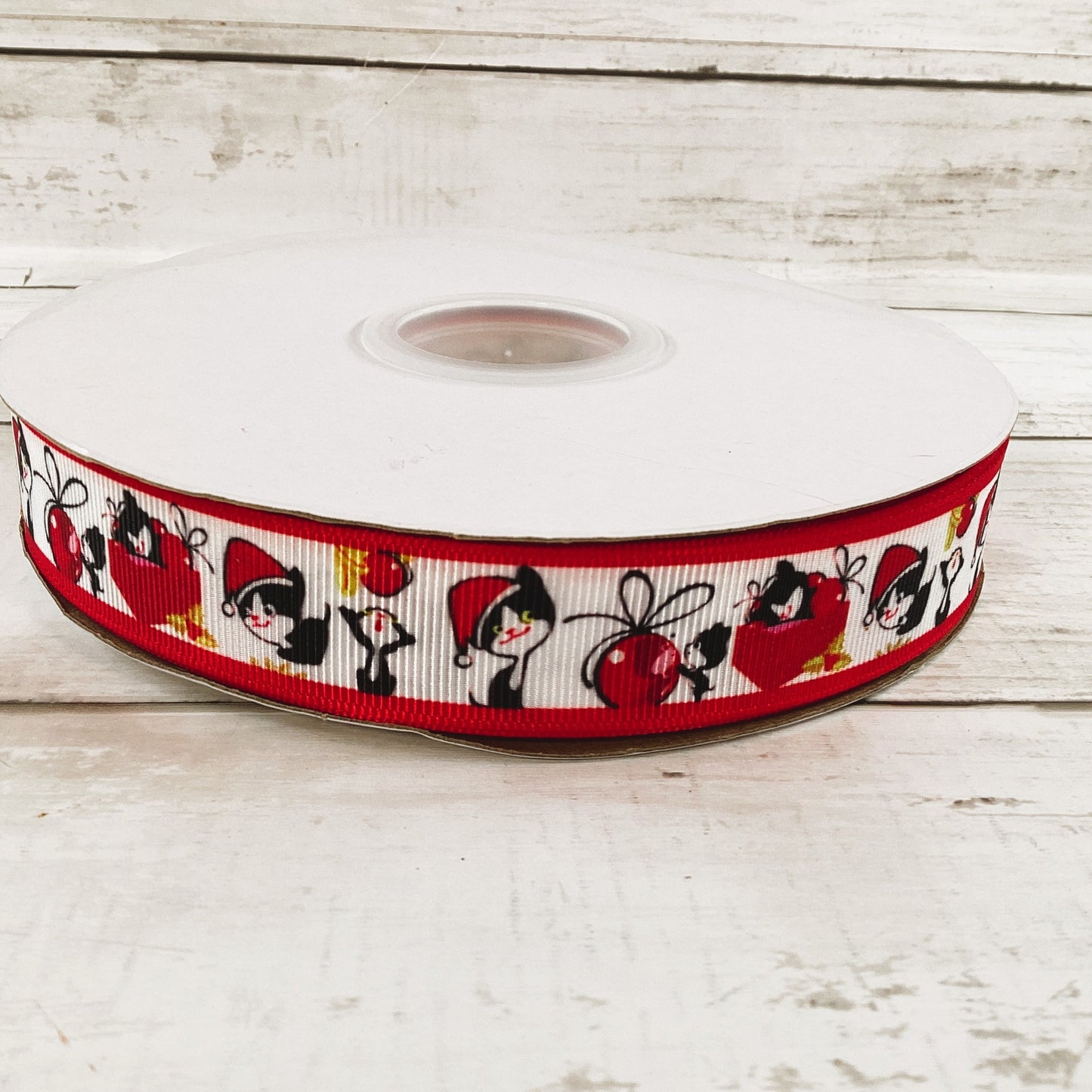 Christmas Craft Supply - Black White Cat Santa Hat Grosgrain Ribbon 25yd