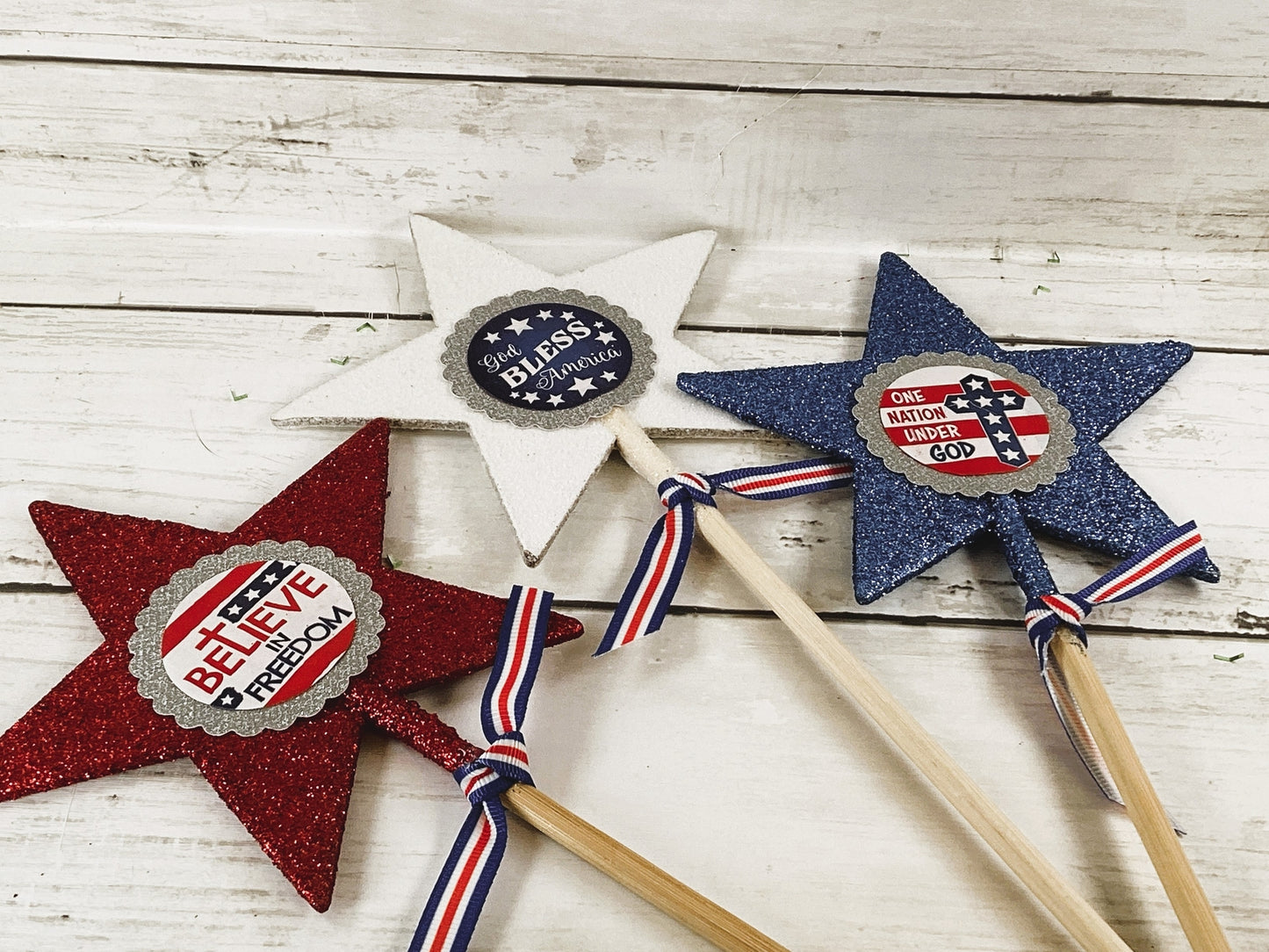 AGD Patriotic Decor - July 4th Red White Blue Star Pick Pokes Stakes