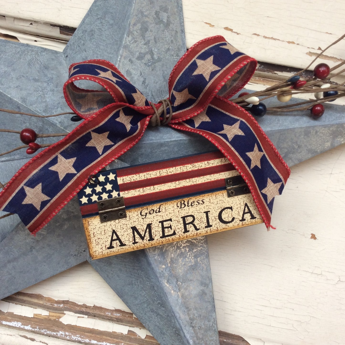 AGD Patriotic Decor - God Bless America Prim Galvanized 3-D Metal Star