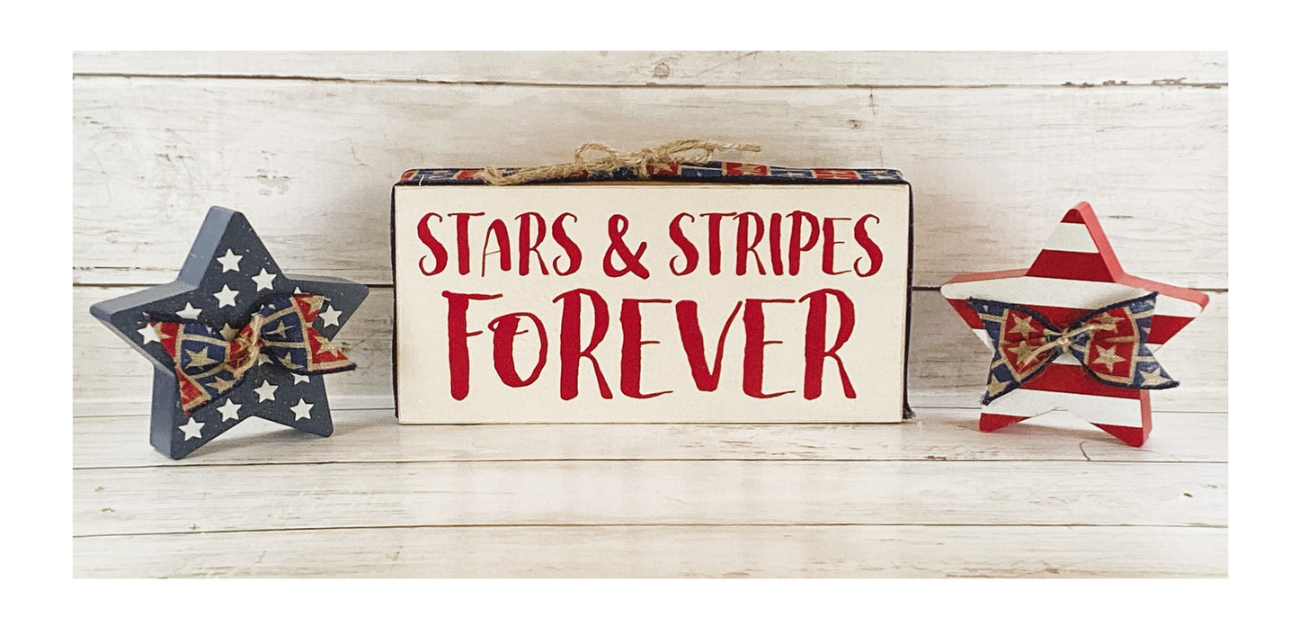 AGD Patriotic Decor - Stars & Stripes Forever Prim Box Sign 3pc Set