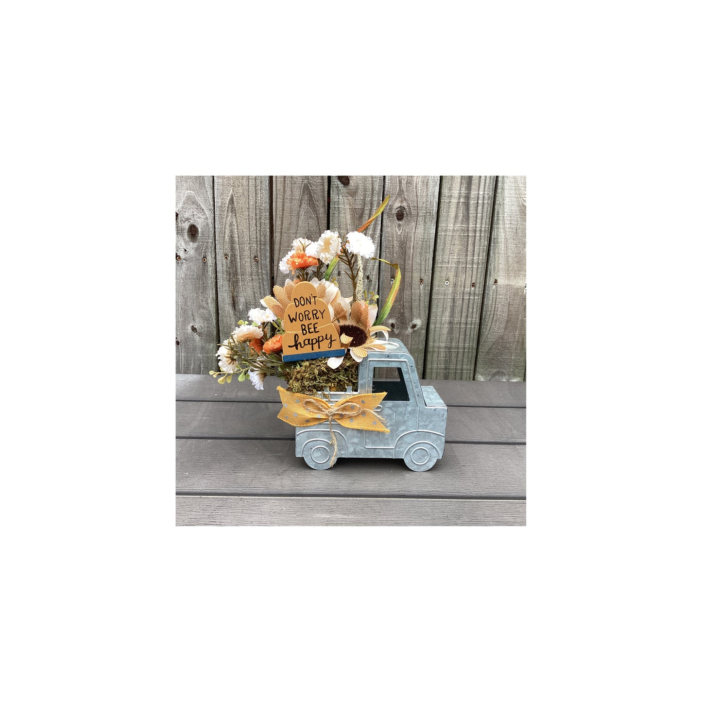 AGD  Spring Decor - Bee Happy Floral Galvanized Metal Truck Display
