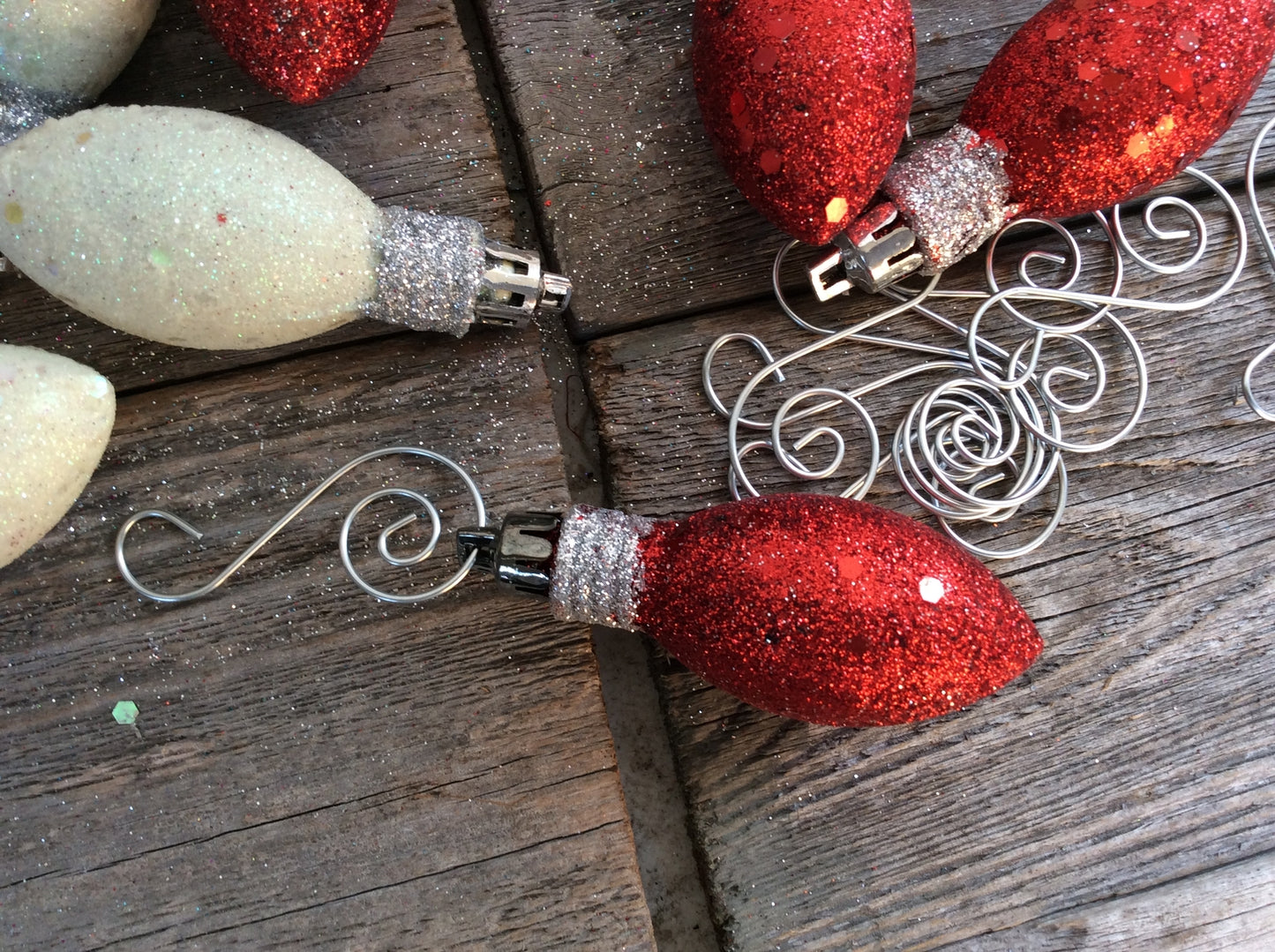 AGD Christmas Decor - Red White Glitter Light Bulb Foam Ornaments 24pc