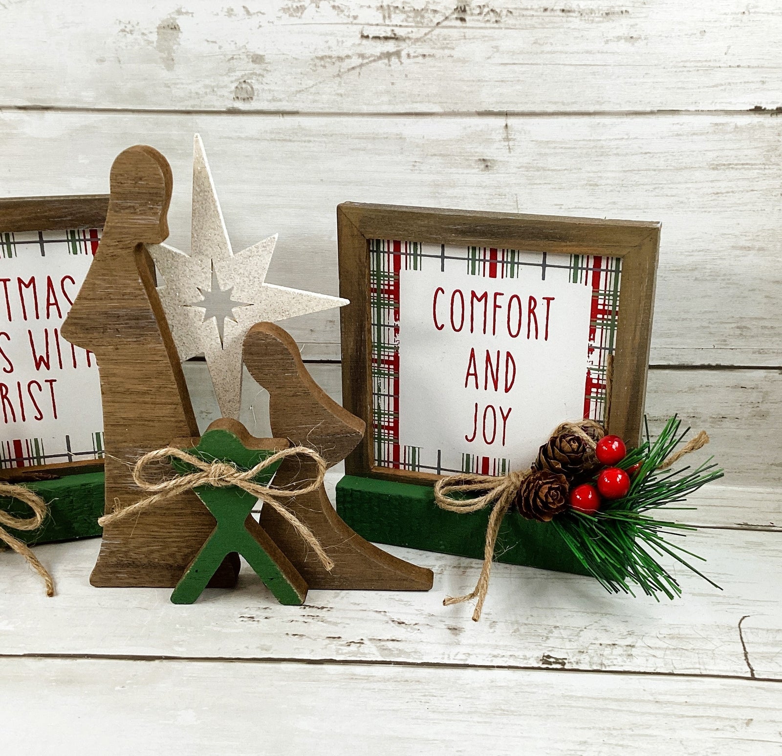 AGD Christmas Decor - Nativity Holy Family Manger Farmhouse Set 3pc