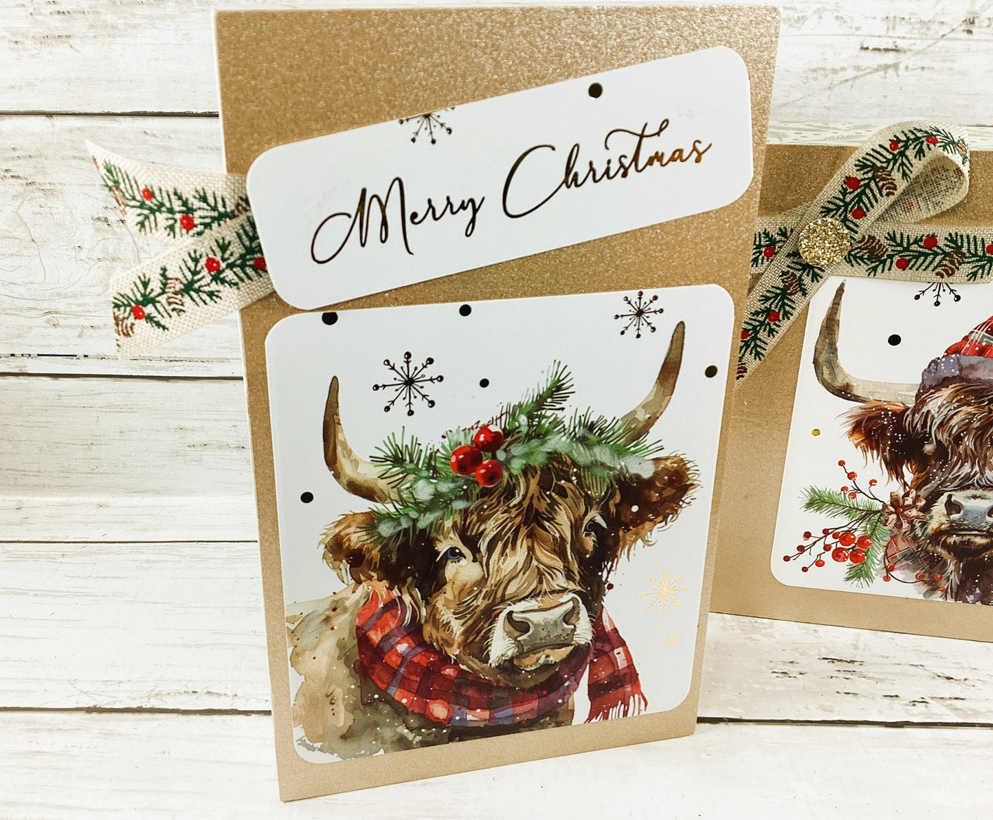 AGD Christmas Decor - Highland Scottish Cow Tabletop Box Signs 2pc Set