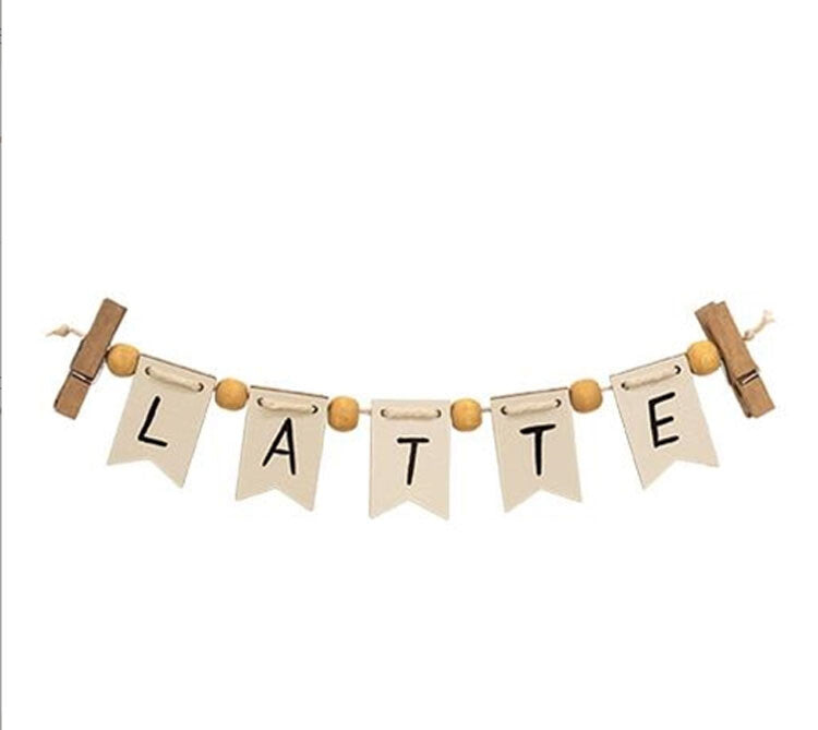 CWI Home Decor - Latte Coffee Tier Tray Mini Small Banner Garland Cli