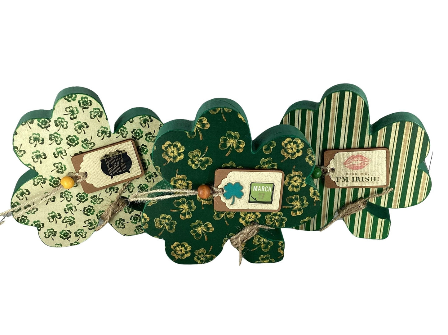 AGD Saint Patrick Decor - Chunky Wood Shamrock Sitter 3pc Set