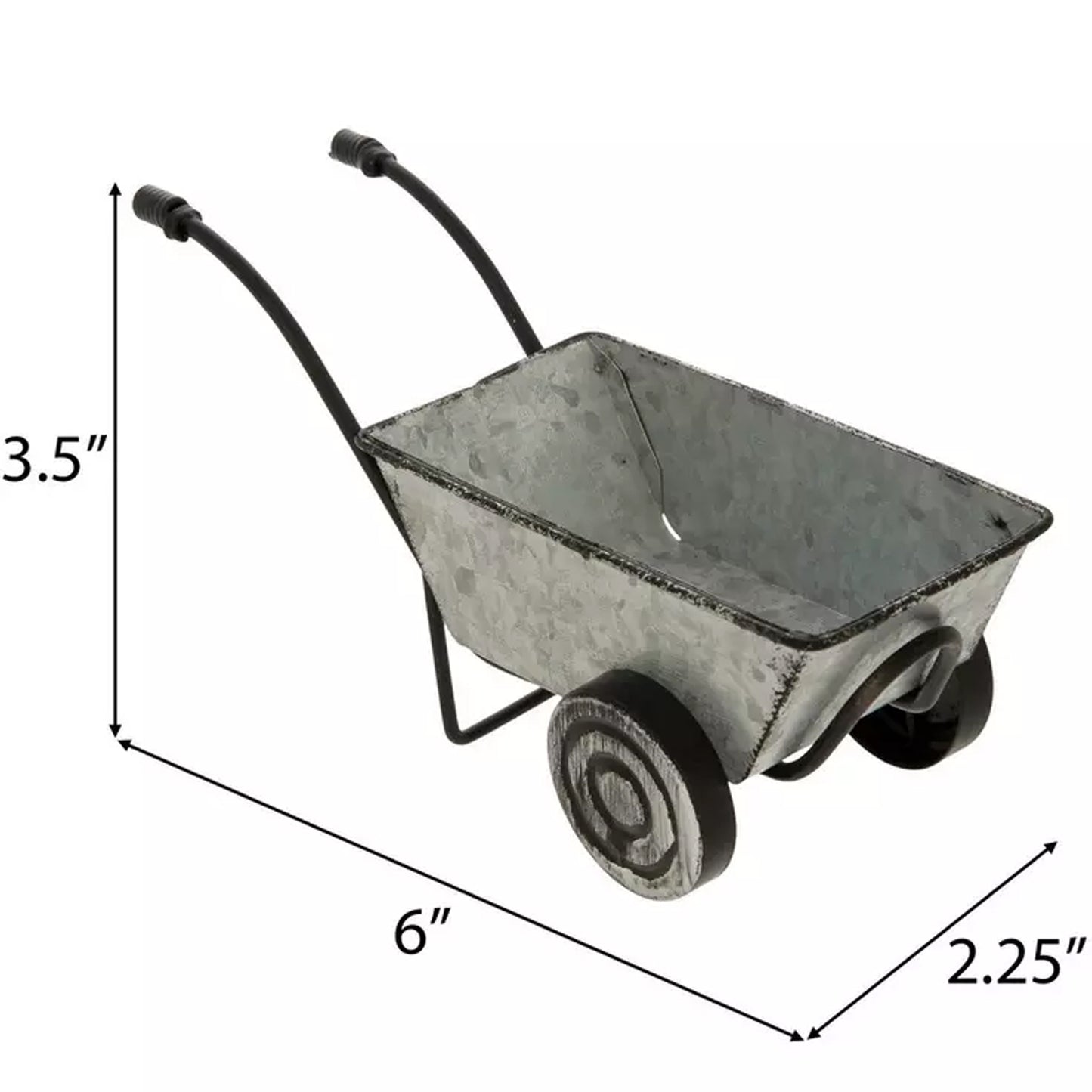 HL Fall Decor - Small Mini Galvanized Tin Metal Wheelbarrow Cart