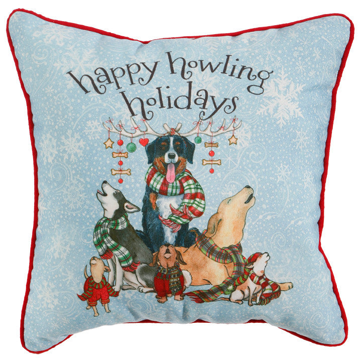 Raz Imports Christmas Decor - Happy Howling Holidays Doggie Pillow