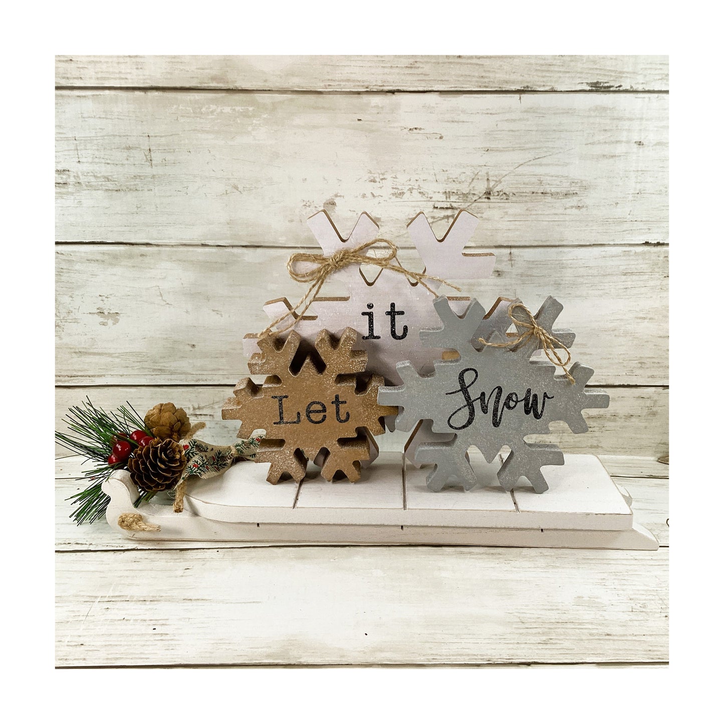 AGD Christmas Decor - Farmhouse Let It Snow Snowflake Sled 2pc Set