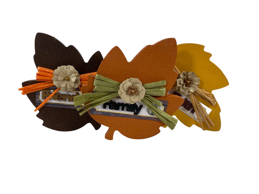 AGD Fall Decor - Faith Family Friends Chunky Leaf Leaves Sitters 3pc Set
