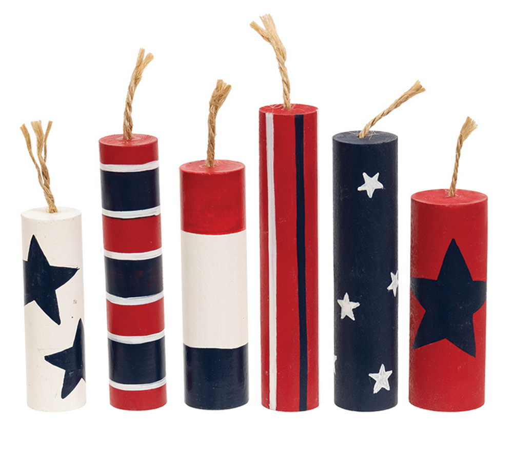 CWI Patriotic Decor - July 4th Wood Fire Crackers 6pc Set