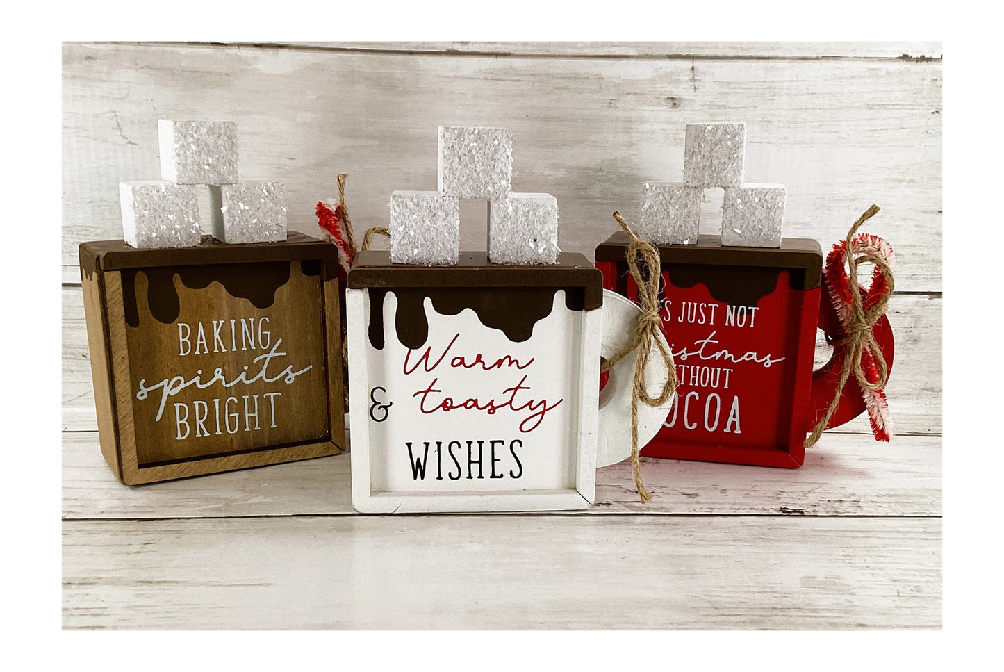 AGD Christmas Decor - Wood Mug Hot Chocolate Theme Tier Tray 3pc