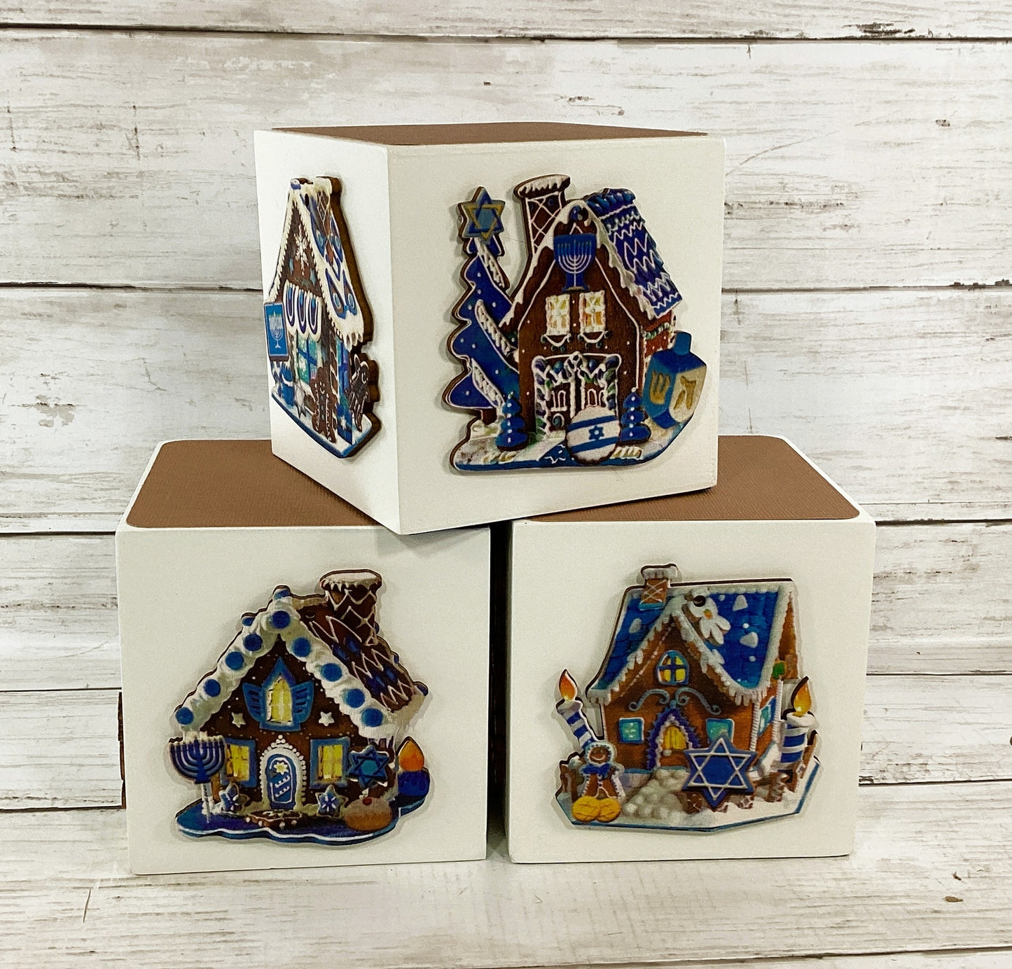 AGD Hanukkah Decor - Gingerbread House Star of David Wood Block 3pc
