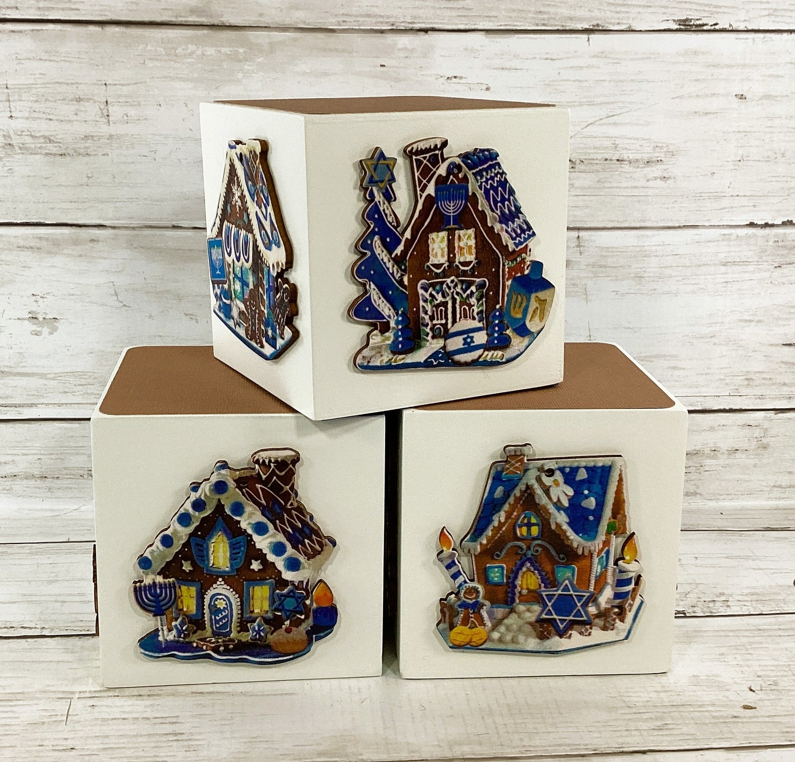 AGD Hanukkah Decor - Gingerbread House Star of David Wood Block 3pc